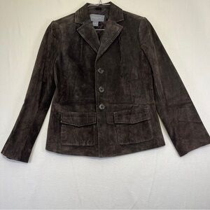 Ann Taylor petite dark brown suede button up jacket 6p